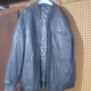 Men's Al Wissam Leather Jacket Color Is Charcoal Grey Size 54